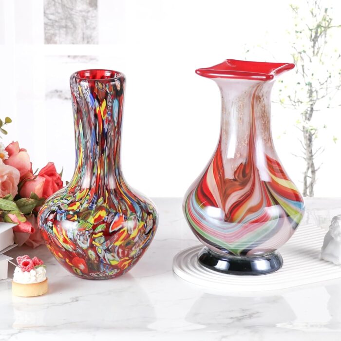 KAMMAK Colored Glass Vase, Beautiful Hand Blown Decorative Vase, Modern Art Vase for Flower Mantle Dining Table Centerpiece, Entryway Living Room Wedding Decoration (JG2133)