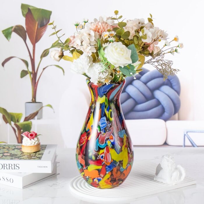 KAMMAK Colored Glass Vase, Beautiful Hand Blown Decorative Vase, Modern Art Vase for Flower Mantle Dining Table Centerpiece, Entryway Living Room Wedding Decoration (JG2141)