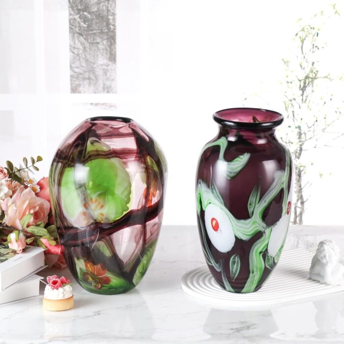 KAMMAK Colored Glass Vase, Beautiful Hand Blown Decorative Vase, Modern Art Vase for Flower Mantle Dining Table Centerpiece, Entryway Living Room Wedding Decoration (JG2150)