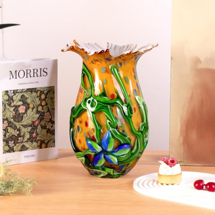 KAMMAK Colored Glass Vase, Beautiful Hand Blown Decorative Vase, Modern Art Vase for Flower Mantle Dining Table Centerpiece, Entryway Living Room Wedding Decoration, 8HPQSKQ013