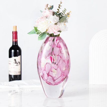 KAMMAK Colored Glass Vase, Beautiful Hand Blown Decorative Vase, Modern Art Vase for Flower Mantle Dining Table Centerpiece, Entryway Living Room Wedding Decoration, FH02143