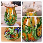 KAMMAK Colored Glass Vase, Beautiful Hand Blown Decorative Vase, Modern Art Vase for Flower Mantle Dining Table Centerpiece, Entryway Living Room Wedding Decoration, 8HPQSKQ013