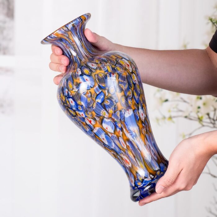 KAMMAK Colored Glass Vase, Beautiful Hand Blown Decorative Vase, Modern Art Vase for Flower Mantle Dining Table Centerpiece, Entryway Living Room Wedding Decoration, 8HPHR017