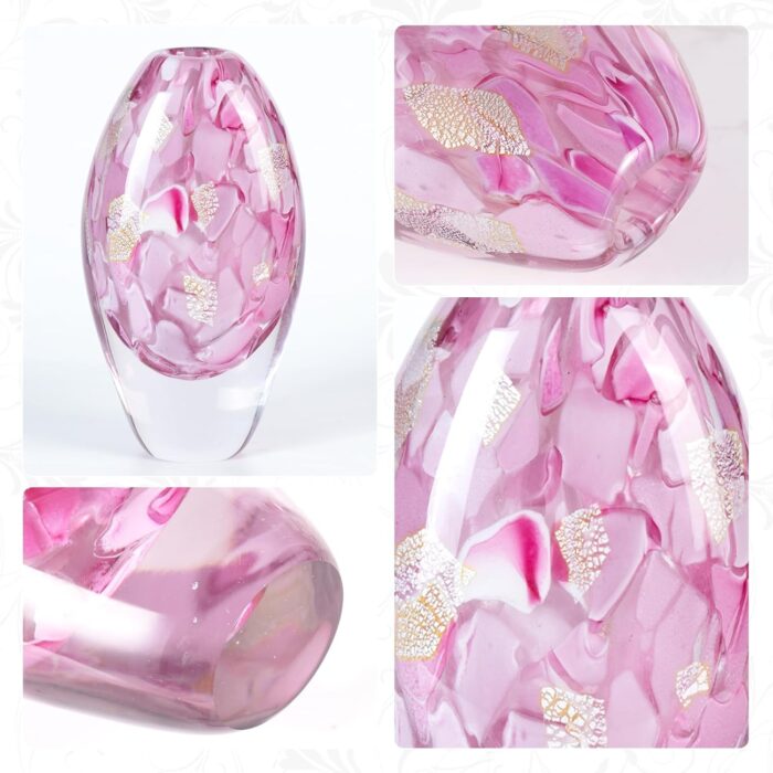 KAMMAK Colored Glass Vase, Beautiful Hand Blown Decorative Vase, Modern Art Vase for Flower Mantle Dining Table Centerpiece, Entryway Living Room Wedding Decoration, FH02143 KAMMAK 8HPFH02143 glass vase close-up material texture detail image 4
