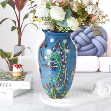 KAMMAK Colored Glass Vase, Beautiful Hand Blown Decorative Vase, Modern Art Vase for Flower Mantle Dining Table Centerpiece, Entryway Living Room Wedding Decoration (JG2120)