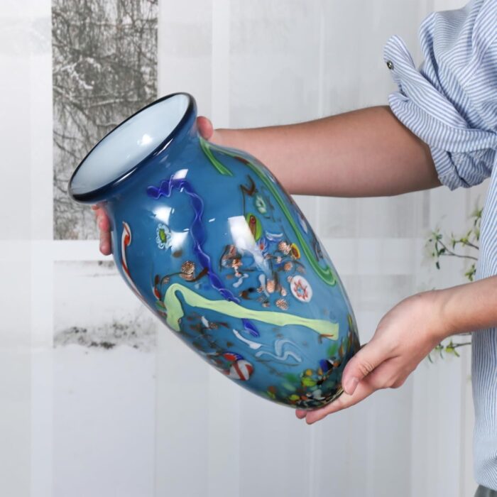KAMMAK Colored Glass Vase, Beautiful Hand Blown Decorative Vase, Modern Art Vase for Flower Mantle Dining Table Centerpiece, Entryway Living Room Wedding Decoration (JG2120)