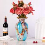 KAMMAK Colored Glass Vase, Beautiful Hand Blown Decorative Vase, Modern Art Vase for Flower Mantle Dining Table Centerpiece, Entryway Living Room Wedding Decoration, 8HPQSKQ014