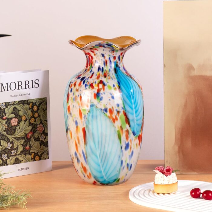KAMMAK Colored Glass Vase, Beautiful Hand Blown Decorative Vase, Modern Art Vase for Flower Mantle Dining Table Centerpiece, Entryway Living Room Wedding Decoration, 8HPQSKQ014