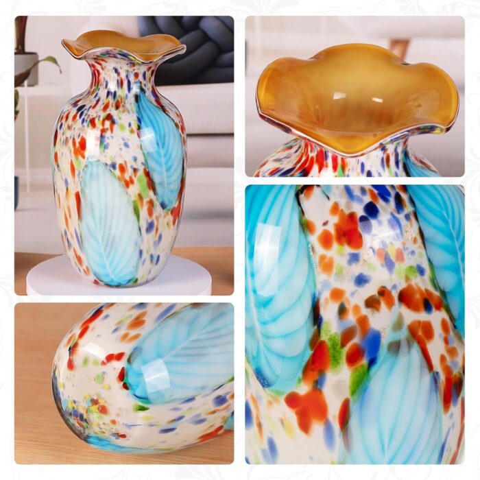 KAMMAK Colored Glass Vase, Beautiful Hand Blown Decorative Vase, Modern Art Vase for Flower Mantle Dining Table Centerpiece, Entryway Living Room Wedding Decoration, 8HPQSKQ014
