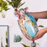 KAMMAK Colored Glass Vase, Beautiful Hand Blown Decorative Vase, Modern Art Vase for Flower Mantle Dining Table Centerpiece, Entryway Living Room Wedding Decoration, 8HPQSKQ014