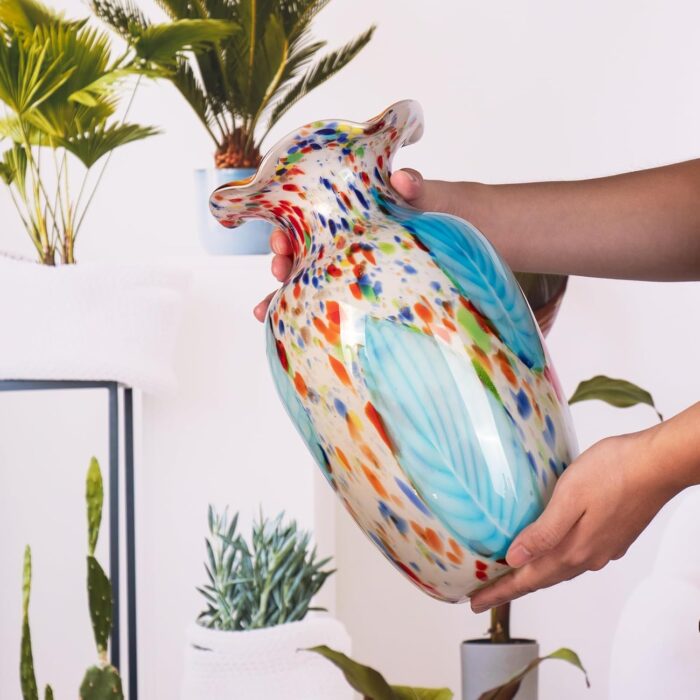 KAMMAK Colored Glass Vase, Beautiful Hand Blown Decorative Vase, Modern Art Vase for Flower Mantle Dining Table Centerpiece, Entryway Living Room Wedding Decoration, 8HPQSKQ014