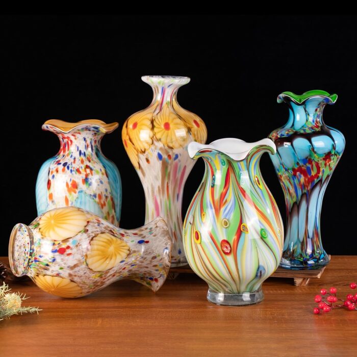 KAMMAK Colored Glass Vase, Beautiful Hand Blown Decorative Vase, Modern Art Vase for Flower Mantle Dining Table Centerpiece, Entryway Living Room Wedding Decoration, 8HPQSKQ014