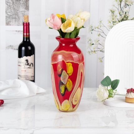 KAMMAK Colored Glass Vase, Beautiful Hand Blown Decorative Vase, Modern Art Vase for Flower Mantle Dining Table Centerpiece, Entryway Living Room Wedding Decoration (JG2011)