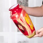 KAMMAK Colored Glass Vase, Beautiful Hand Blown Decorative Vase, Modern Art Vase for Flower Mantle Dining Table Centerpiece, Entryway Living Room Wedding Decoration (JG2011) KAMMAK 8HPJG02011 glass vase scale and proportion view image 6