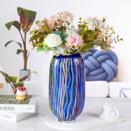 KAMMAK Colored Glass Vase, Beautiful Hand Blown Decorative Vase, Modern Art Vase for Flower Mantle Dining Table Centerpiece, Entryway Living Room Wedding Decoration (JG2005)