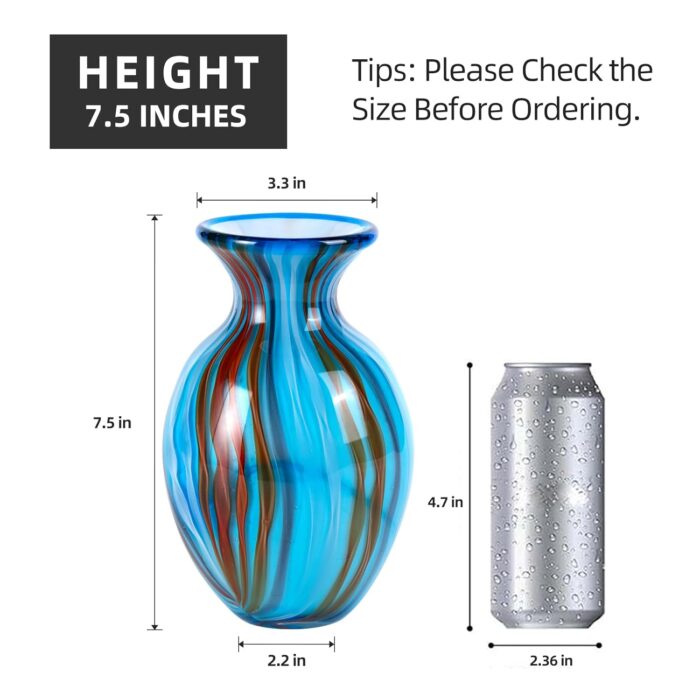 KAMMAK Colored Glass Vase, Beautiful Hand Blown Decorative Vase, Modern Art Vase for Flower Mantle Dining Table Centerpiece, Entryway Living Room Wedding Decoration (JG2013) KAMMAK 8HPJG02013 glass vase shape and proportion detail image 3