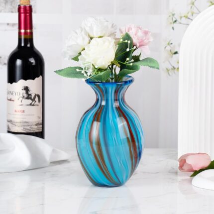 KAMMAK Colored Glass Vase, Beautiful Hand Blown Decorative Vase, Modern Art Vase for Flower Mantle Dining Table Centerpiece, Entryway Living Room Wedding Decoration (JG2013)