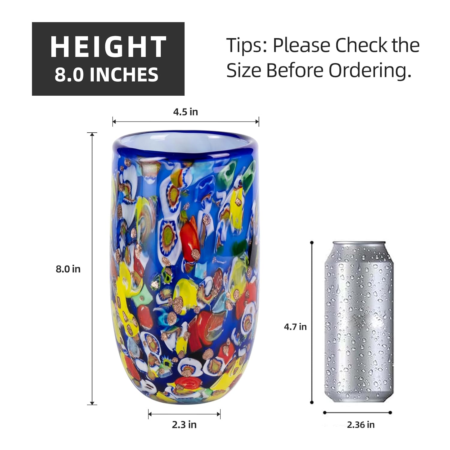 KAMMAK 8HPJG02058 glass vase front view in product description