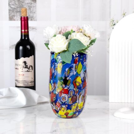 KAMMAK Colored Glass Vase, Beautiful Hand Blown Decorative Vase, Modern Art Vase for Flower Mantle Dining Table Centerpiece, Entryway Living Room Wedding Decoration (JG2058)