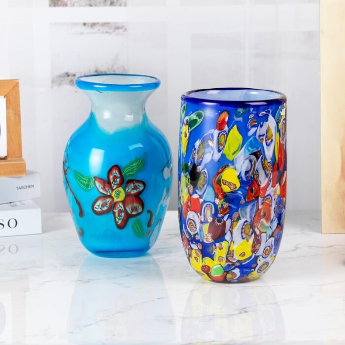 KAMMAK Colored Glass Vase, Beautiful Hand Blown Decorative Vase, Modern Art Vase for Flower Mantle Dining Table Centerpiece, Entryway Living Room Wedding Decoration (JG2058) KAMMAK 8HPJG02058 glass vase styled on dining table image 5