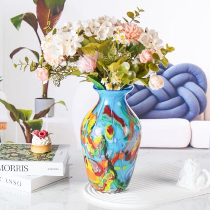 KAMMAK Colored Glass Vase, Beautiful Hand Blown Decorative Vase, Modern Art Vase for Flower Mantle Dining Table Centerpiece, Entryway Living Room Wedding Decoration (JG2063)