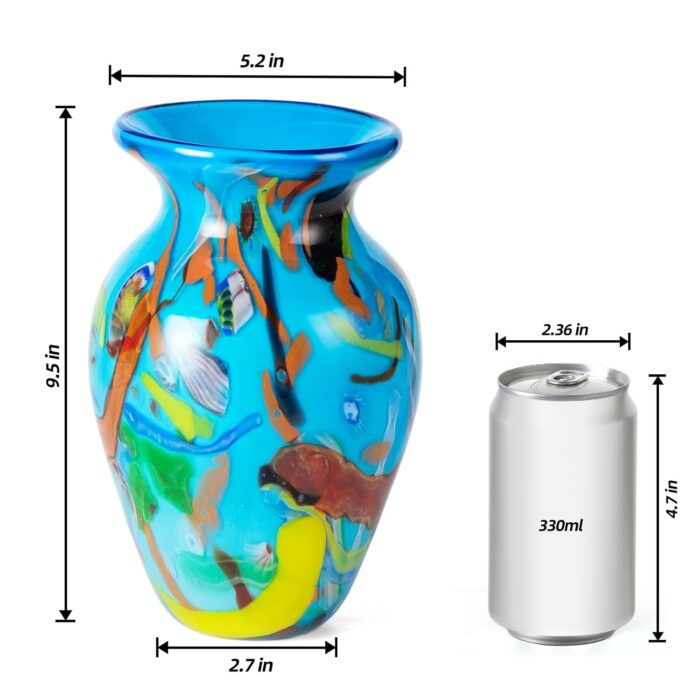 KAMMAK Colored Glass Vase, Beautiful Hand Blown Decorative Vase, Modern Art Vase for Flower Mantle Dining Table Centerpiece, Entryway Living Room Wedding Decoration (JG2064) KAMMAK 8HPJG02064 glass vase shape and proportion detail image 3