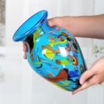 KAMMAK Colored Glass Vase, Beautiful Hand Blown Decorative Vase, Modern Art Vase for Flower Mantle Dining Table Centerpiece, Entryway Living Room Wedding Decoration (JG2064) KAMMAK 8HPJG02064 glass vase close-up material texture detail image 4