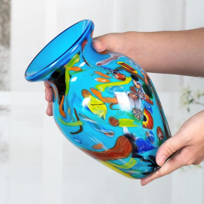 KAMMAK Colored Glass Vase, Beautiful Hand Blown Decorative Vase, Modern Art Vase for Flower Mantle Dining Table Centerpiece, Entryway Living Room Wedding Decoration (JG2064) KAMMAK 8HPJG02064 glass vase close-up material texture detail image 4