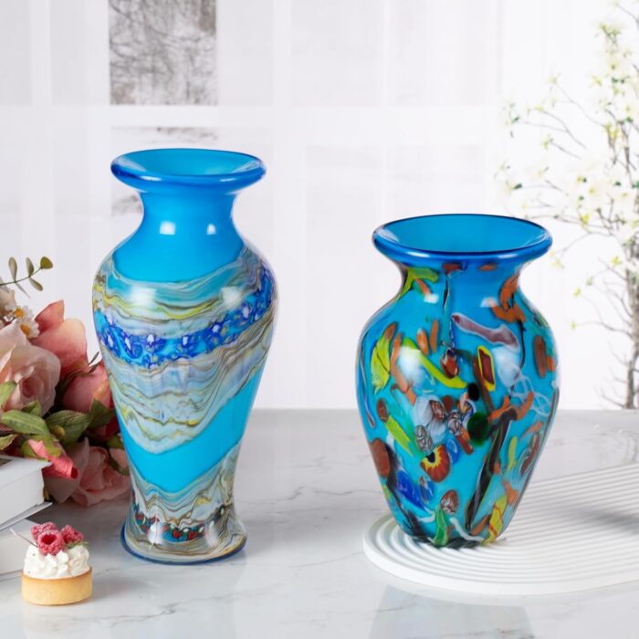 KAMMAK Colored Glass Vase, Beautiful Hand Blown Decorative Vase, Modern Art Vase for Flower Mantle Dining Table Centerpiece, Entryway Living Room Wedding Decoration (JG2064) KAMMAK 8HPJG02064 glass vase scale and proportion view image 6