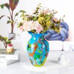 KAMMAK Colored Glass Vase, Beautiful Hand Blown Decorative Vase, Modern Art Vase for Flower Mantle Dining Table Centerpiece, Entryway Living Room Wedding Decoration (JG2064) KAMMAK 8HPJG02064 glass vase side angle view showing silhouette
