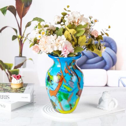 KAMMAK Colored Glass Vase, Beautiful Hand Blown Decorative Vase, Modern Art Vase for Flower Mantle Dining Table Centerpiece, Entryway Living Room Wedding Decoration (JG2064)