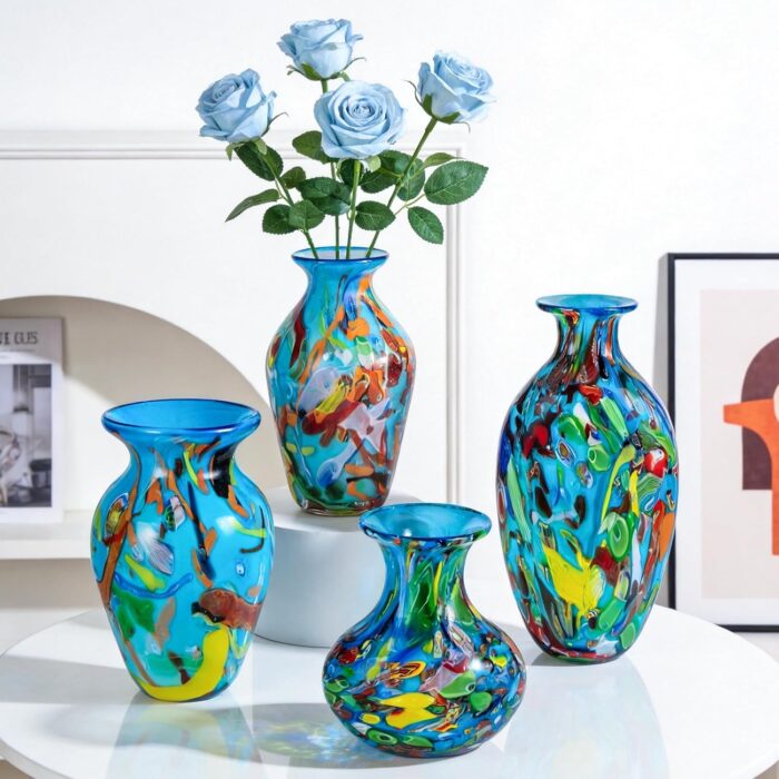 KAMMAK Colored Glass Vase, Beautiful Hand Blown Decorative Vase, Modern Art Vase for Flower Mantle Dining Table Centerpiece, Entryway Living Room Wedding Decoration (JG2064) KAMMAK 8HPJG02064 glass vase decorative craft detail image 7