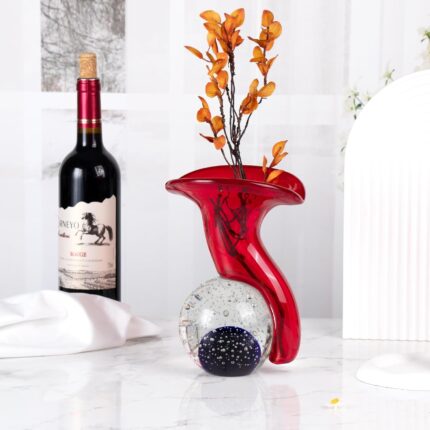 KAMMAK Colored Glass Vase, Beautiful Hand Blown Decorative Vase, Modern Art Vase for Flower Mantle Dining Table Centerpiece, Entryway Living Room Wedding Decoration (JG2067)