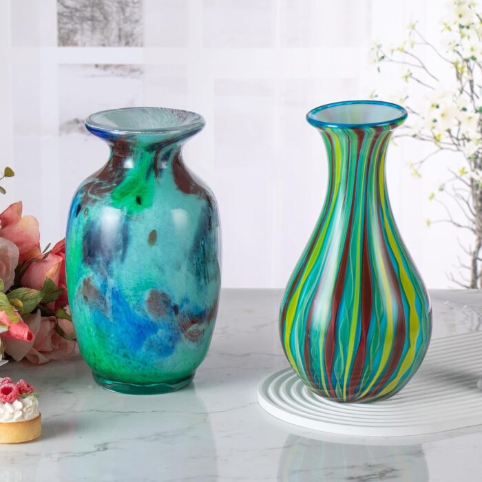 KAMMAK Colored Glass Vase, Beautiful Hand Blown Decorative Vase, Modern Art Vase for Flower Mantle Dining Table Centerpiece, Entryway Living Room Wedding Decoration (JG2068) KAMMAK 8HPJG02068 glass vase scale and proportion view image 6
