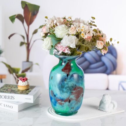 KAMMAK Colored Glass Vase, Beautiful Hand Blown Decorative Vase, Modern Art Vase for Flower Mantle Dining Table Centerpiece, Entryway Living Room Wedding Decoration (JG2068)