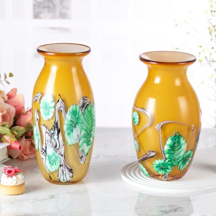 KAMMAK Colored Glass Vase, Beautiful Hand Blown Decorative Vase, Modern Art Vase for Flower Mantle Dining Table Centerpiece, Entryway Living Room Wedding Decoration (JG2069) KAMMAK 8HPJG02069 glass vase scale and proportion view image 6