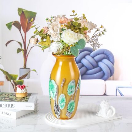 KAMMAK Colored Glass Vase, Beautiful Hand Blown Decorative Vase, Modern Art Vase for Flower Mantle Dining Table Centerpiece, Entryway Living Room Wedding Decoration (JG2069)