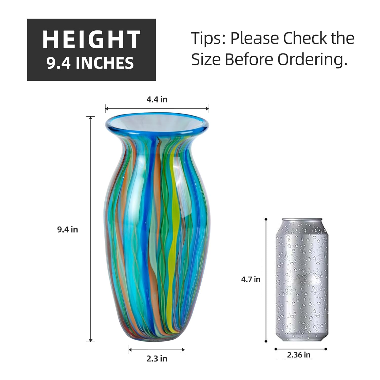 KAMMAK 8HPJG02008 glass vase front view in product description
