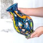 KAMMAK Colored Glass Vase, Beautiful Hand Blown Decorative Vase, Modern Art Vase for Flower Mantle Dining Table Centerpiece, Entryway Living Room Wedding Decoration (JG2070) KAMMAK 8HPJG02070 glass vase close-up material texture detail image 4