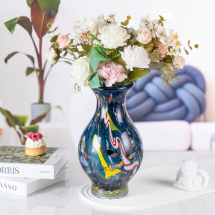KAMMAK Colored Glass Vase, Beautiful Hand Blown Decorative Vase, Modern Art Vase for Flower Mantle Dining Table Centerpiece, Entryway Living Room Wedding Decoration (JG2070)