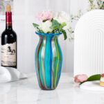 KAMMAK Colored Glass Vase, Beautiful Hand Blown Decorative Vase, Modern Art Vase for Flower Mantle Dining Table Centerpiece, Entryway Living Room Wedding Decoration (JG2008) KAMMAK 8HPJG02008 glass vase side angle view showing silhouette
