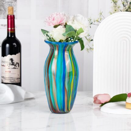 KAMMAK Colored Glass Vase, Beautiful Hand Blown Decorative Vase, Modern Art Vase for Flower Mantle Dining Table Centerpiece, Entryway Living Room Wedding Decoration (JG2008)