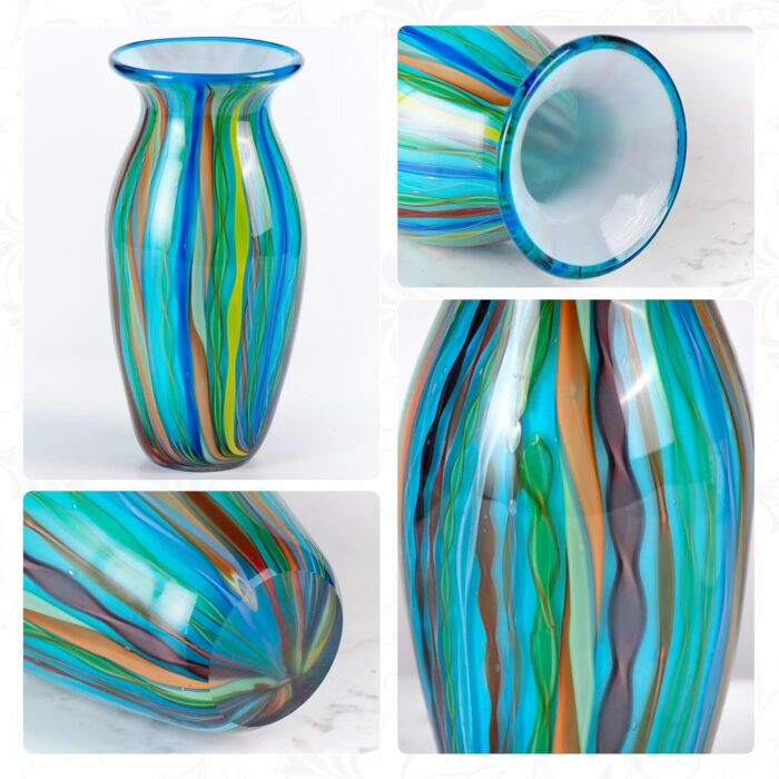 KAMMAK Colored Glass Vase, Beautiful Hand Blown Decorative Vase, Modern Art Vase for Flower Mantle Dining Table Centerpiece, Entryway Living Room Wedding Decoration (JG2008) KAMMAK 8HPJG02008 glass vase close-up material texture detail image 4