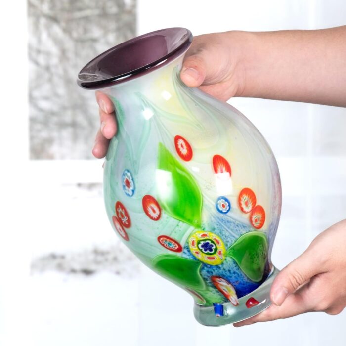 KAMMAK Colored Glass Vase, Beautiful Hand Blown Decorative Vase, Modern Art Vase for Flower Mantle Dining Table Centerpiece, Entryway Living Room Wedding Decoration (JG2074) KAMMAK 8HPJG02074 glass vase close-up material texture detail image 4