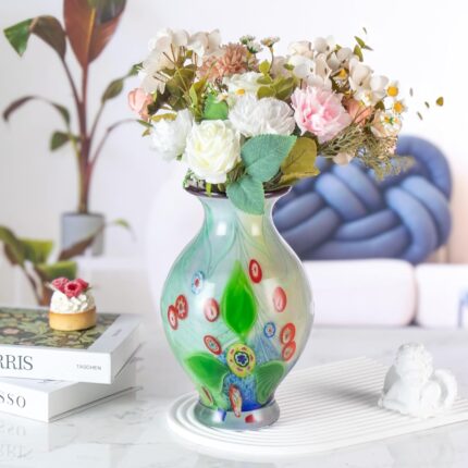 KAMMAK Colored Glass Vase, Beautiful Hand Blown Decorative Vase, Modern Art Vase for Flower Mantle Dining Table Centerpiece, Entryway Living Room Wedding Decoration (JG2074)