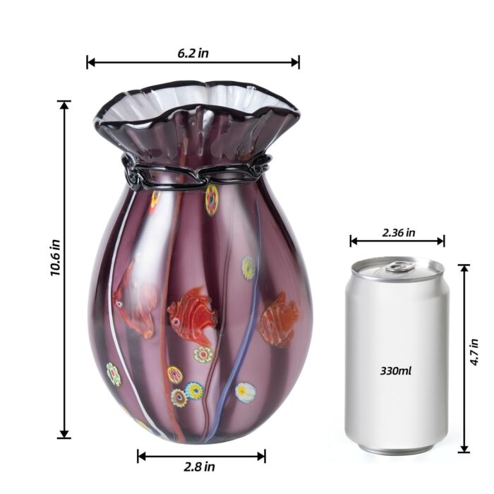 KAMMAK Colored Glass Vase, Beautiful Hand Blown Decorative Vase, Modern Art Vase for Flower Mantle Dining Table Centerpiece, Entryway Living Room Wedding Decoration (JG2075) KAMMAK 8HPJG02075 glass vase shape and proportion detail image 3