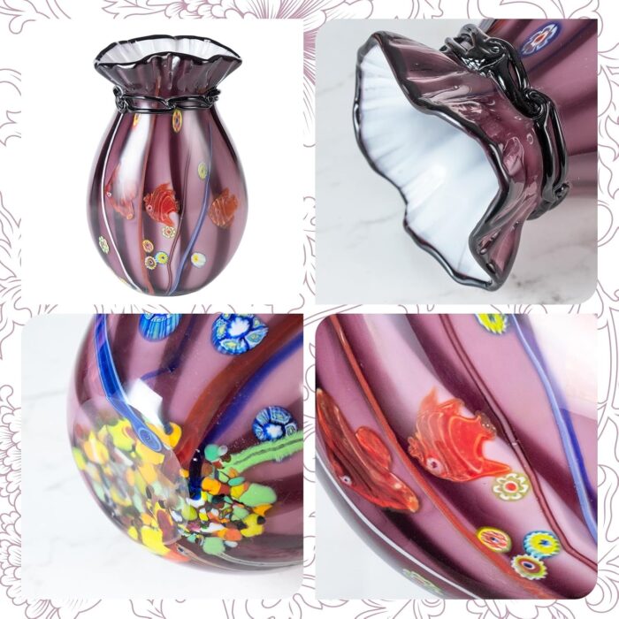 KAMMAK Colored Glass Vase, Beautiful Hand Blown Decorative Vase, Modern Art Vase for Flower Mantle Dining Table Centerpiece, Entryway Living Room Wedding Decoration (JG2075) KAMMAK 8HPJG02075 glass vase styled on dining table image 5