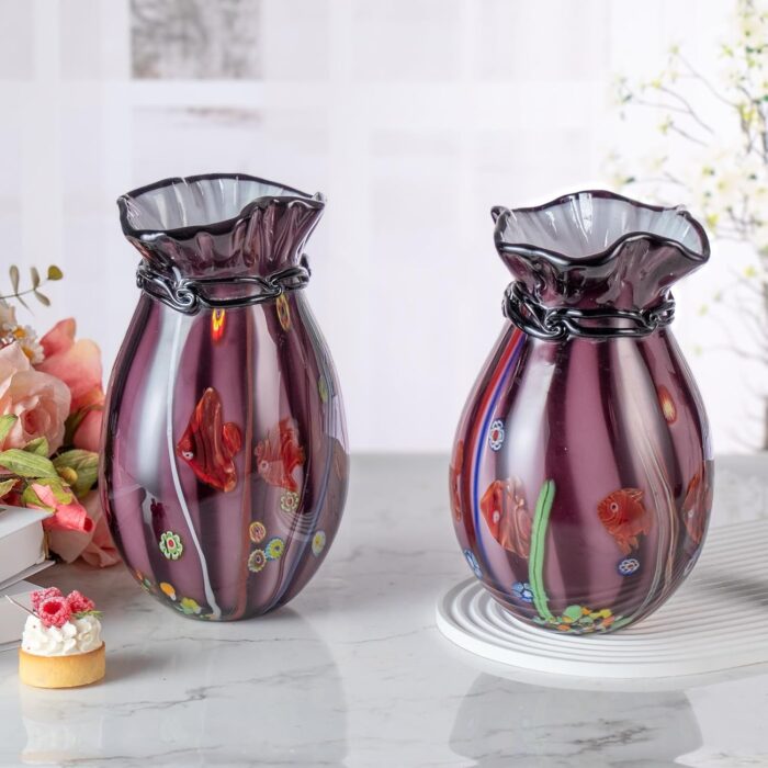 KAMMAK Colored Glass Vase, Beautiful Hand Blown Decorative Vase, Modern Art Vase for Flower Mantle Dining Table Centerpiece, Entryway Living Room Wedding Decoration (JG2075) KAMMAK 8HPJG02075 glass vase scale and proportion view image 6