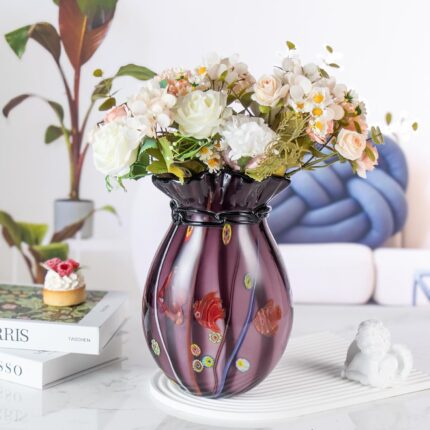 KAMMAK Colored Glass Vase, Beautiful Hand Blown Decorative Vase, Modern Art Vase for Flower Mantle Dining Table Centerpiece, Entryway Living Room Wedding Decoration (JG2075)