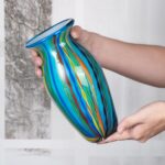 KAMMAK Colored Glass Vase, Beautiful Hand Blown Decorative Vase, Modern Art Vase for Flower Mantle Dining Table Centerpiece, Entryway Living Room Wedding Decoration (JG2008) KAMMAK 8HPJG02008 glass vase scale and proportion view image 6